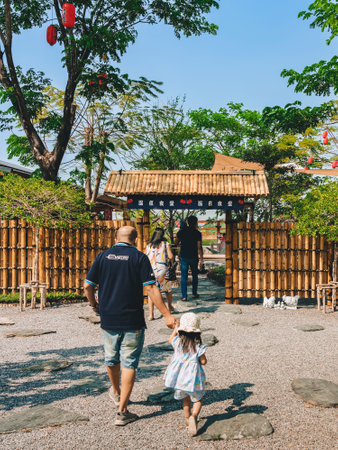 KANCHANABURI -THAILAND, MARCH 30 ,2023 : Unidentified Tourists come to visit and take photo with restaurant and cafe with a beautiful garden decorated in Japanese style at Tomi Edo Park. Outdoor relaxのeditorial素材