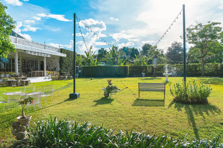 KANCHANABURI-THAILAND,JUNE 30,2023 : Beautiful exterior view of modern coffee cafe in loft style or...