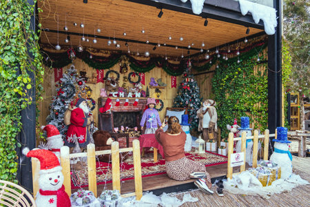 KANCHANABURI, THAILAND-DECEMBER 4,2022 : Many tourists come to take photos and celebrate the Christmas and New Year 2023 festival at Chan Nature Cafe. Christmas and New Year display for celebration.のeditorial素材