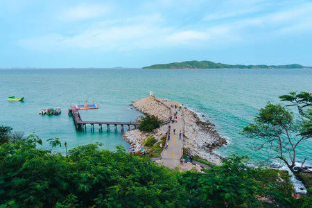 RAYONG,THAILAND-AUGUST 13,2023 : Unidentified tourists enjoy sightseeing beautiful viewpoint at Khao...
