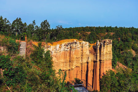 Pha Singh Leaw the wonder landscape of attractions natural phenomenon in Chiang Mai,Thailand. Canyon and green forest in nature. The sand stone mountain or canyon natural phenomenon cliff and pillars.の写真素材