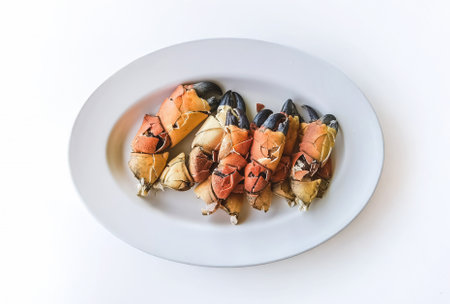 Top view of crab claws food for eat. Seafood fresh tasty food dish delicious gourmet food background...