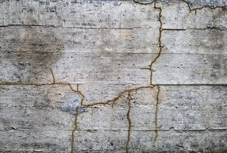 Termite nest festing the building wall. Termite tracks on concrete wall of house. Abstract background from Termite on wall. The line of termite nest on cement wall. Close up to termites shelter tubes.の写真素材