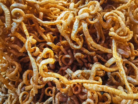Texture delicious pieces of pork rind, Pork scratching, Crispy pork crackling or deep fried pork...