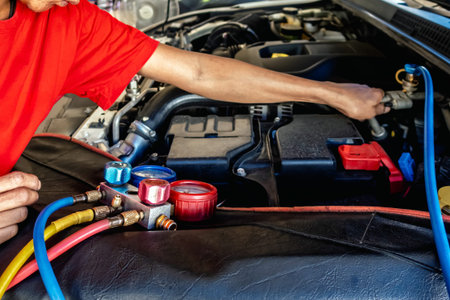 A/C Manifold Gauges Set. Check pressure and leak for use air conditioning systems. Recharging car...