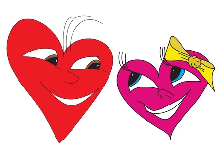 Two happy hearts on white background のイラスト素材