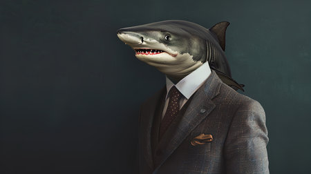 High quality photo of a shark in a suit.の写真素材