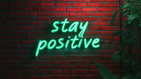 Green Neon Sign with "Stay Positive" in Cursive - Ideal for Motivational Home Decor and Urban Spacesの素材