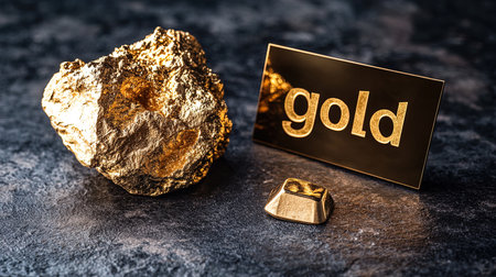 Close-Up of Gold Ore and Smaller Gold Piece â Ideal for Mining and Investment Themesの素材