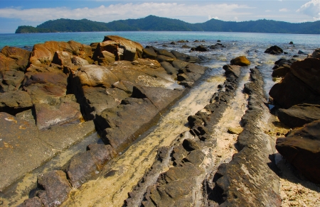 Pier and beach, islands near Kota Kinabalu, Sabah, Malaysiaの写真素材