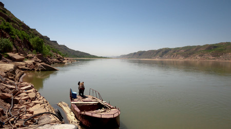 river with a boatの写真素材