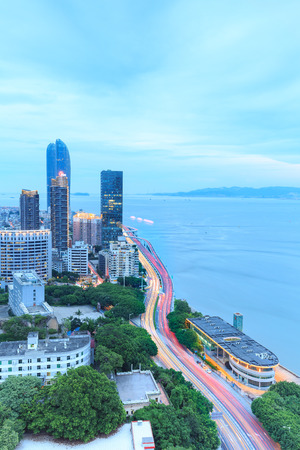 Xiamen Gulangyu Island And Lujiang Road And Shimao Strait Buildingのeditorial素材