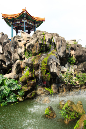 Xiamen, China - Jun 2, 2014: Pavilion and rockery in Xiamen Tongan film and television cityのeditorial素材