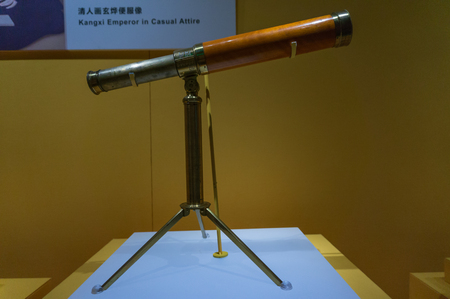 Xiamen, China - May 30, 2018: The Hardwood Telescope from 18th Century of Europeのeditorial素材