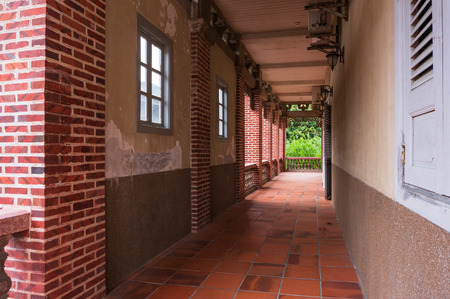 Xiamen, China - May 30, 2018: Corridor at Hai Tian Tang Gou Building in Gulangyu Islandのeditorial素材