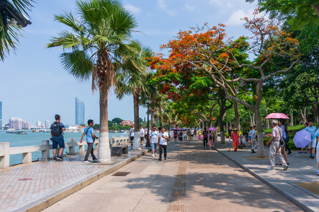 Xiamen, China - May 30, 2018: Tourist Walking at Street in Gulangyu Islandのeditorial素材