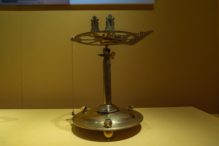 Xiamen, China - May 30, 2018: The Gold-Plated Brass 
Instruments for Measureing Lengths, Angles and Circles from 18th Century of Europeのeditorial素材