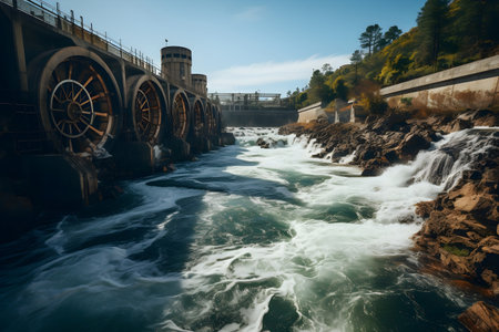 Water turbine. Hydropower. Green energy. Renewable energy sourcesの素材