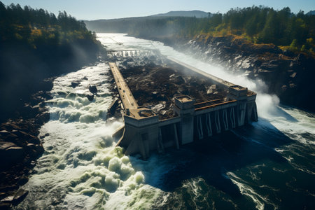 Hydropower. Green energy. Renewable energy sourcesの素材