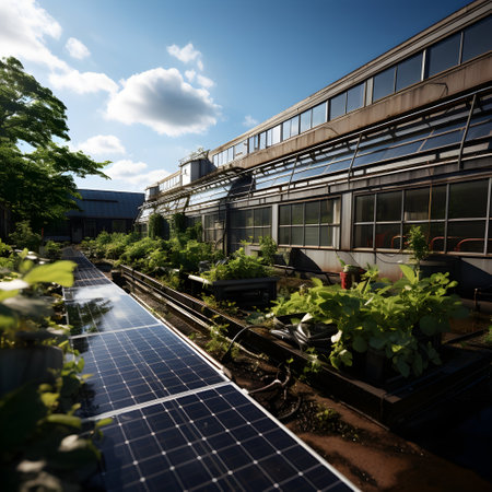 Greenhouse with solar panels and plantsの素材