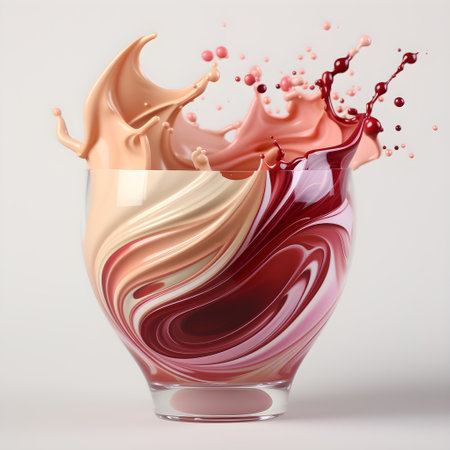 3d rendering of a glass vase full of chocolate and milk splashesの素材