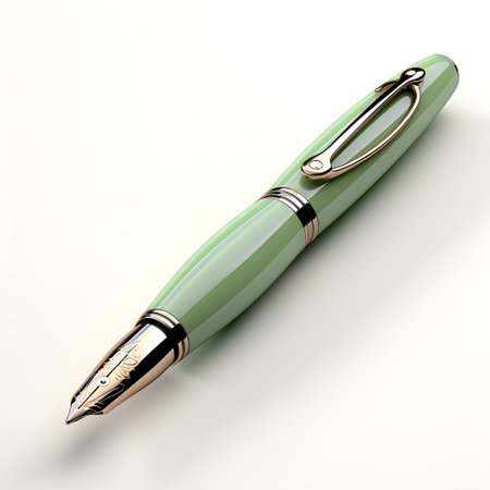 green pen on a white background. 3d illustration. High resolutionの素材