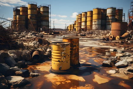 Abandoned industrial area with old rusty tanks. Industrial background.の素材