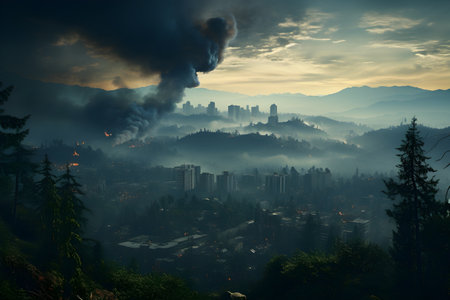 Pollution of the environment. Pollution of the atmosphere. Urban Air Pollutionの素材