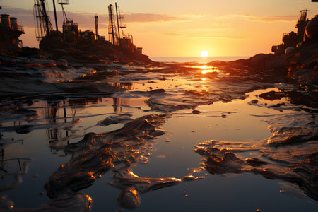 oil spill in the ocean, symbolizing the devastating effects of pollution on marine life and ecosystemsの素材