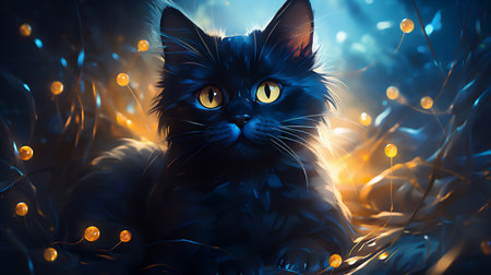 Black cat with yellow eyesの素材