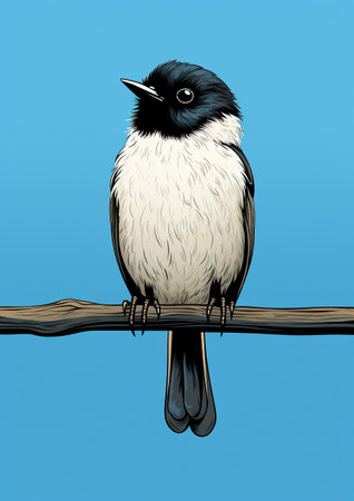 cute black and white bird sitting on a branchの素材