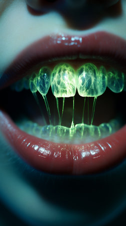 Close-up of human mouth and teeth. Teeth whitening conceptの素材