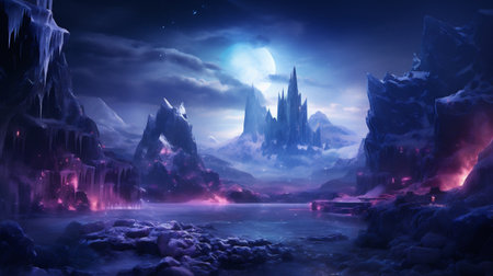 Fantasy landscape with ice and icicles.の素材