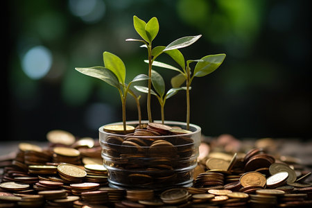 Investment concept, Coins stack with tree growing on top, business growthの素材