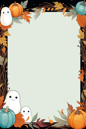 Illustration of a Halloween frame with pumpkins, ghosts and leavesの素材