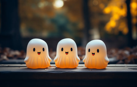 Halloween background with ghosts in the park. Halloween concept. Selective focus.の素材