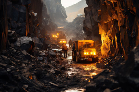 Coal mining in a cave. Mine entrance with coal mine.の素材