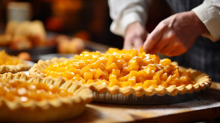 Closeup of a female confectioner's hands making a pieの素材
