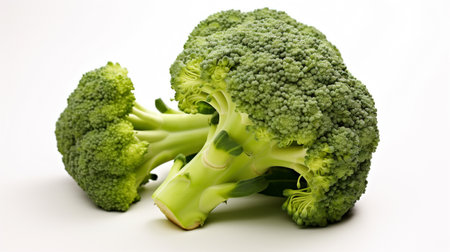 Broccoli on a white background. Shallow depth of field.の素材