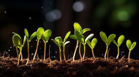Young green seedling illustrating concept of new life and environmental conservation.の素材