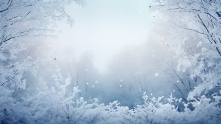 Winter landscape with snow covered trees and blue sky. Christmas background.の素材