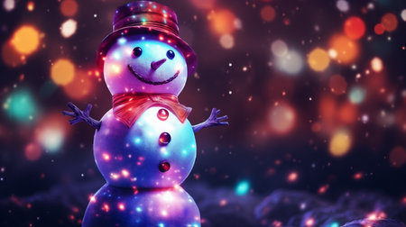 Snowman with colorful bokeh background.の素材