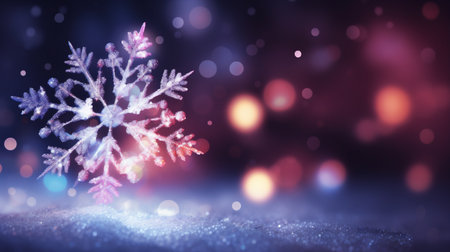 Christmas background with snowflakes and bokeh lights. 3d illustrationの素材