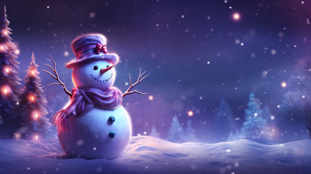 Snowman in winter forest. Christmas and New Year concept.の素材