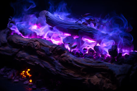 Close up view of burning campfire at night. Selective focusの素材