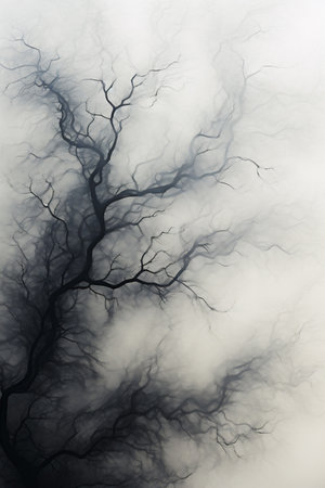 Dry tree branches in the fog. Abstract background for design.の素材