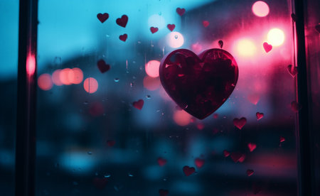 Heart shape on the window with bokeh background, Love conceptの素材