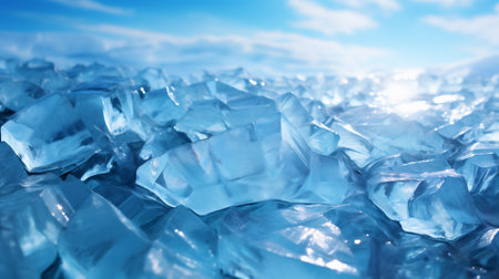 Blue ice cubes on blue sky background.の素材