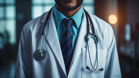Close up of a doctor with a stethoscopeの素材