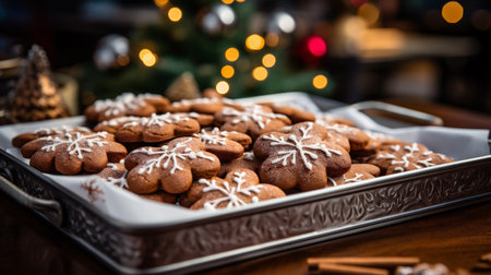 Christmas gingerbread cookies on a wooden table. Selective focus.の素材
